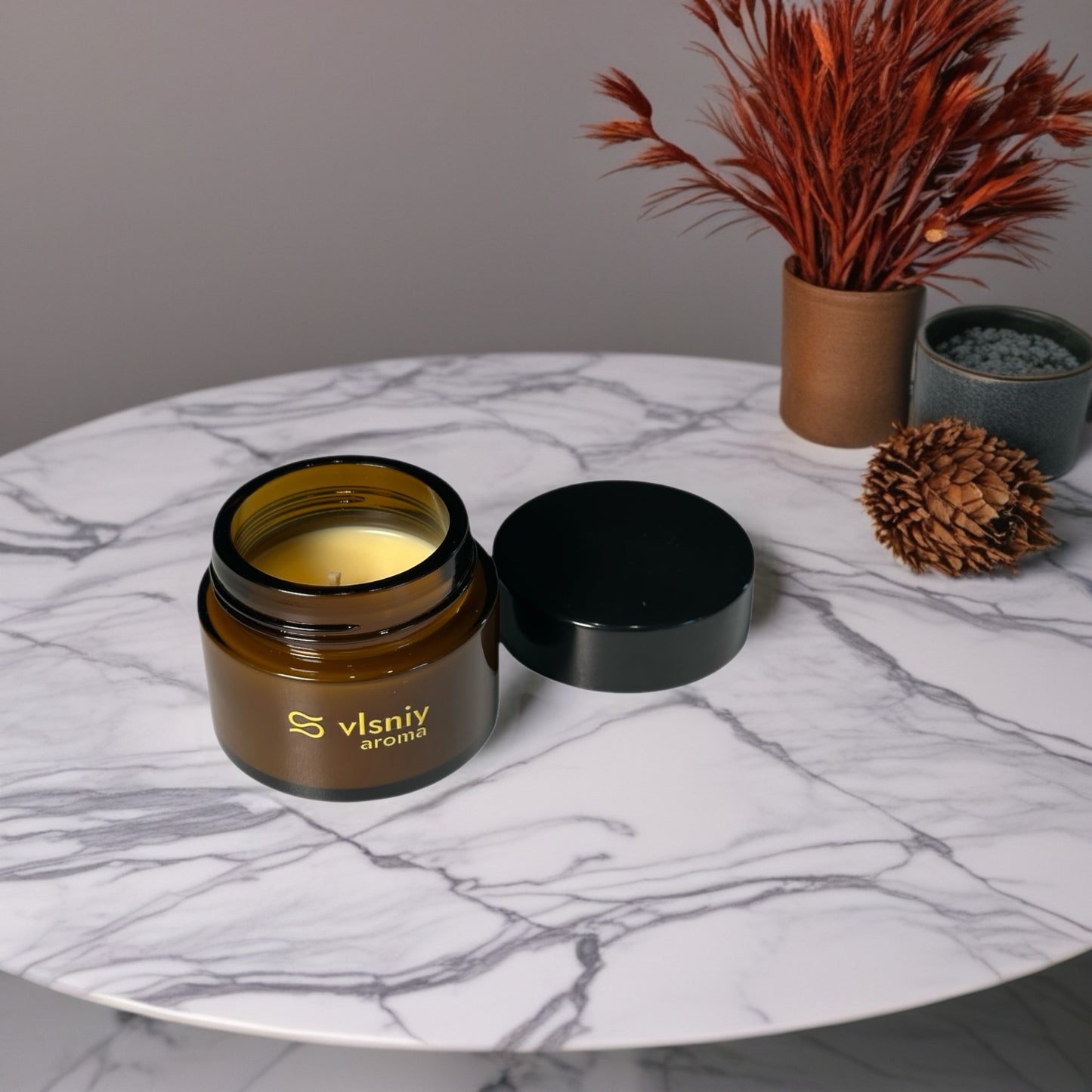 Соєва свічка «Nectar Noir» міні, скляна, 80 г — сандал, шафран та чорна слива