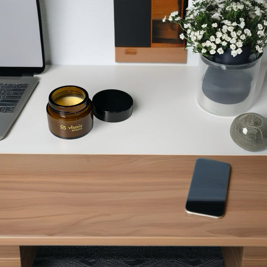 Свічка «На межі вигорання», міні скляна, 80 г — меліса, кедр і персик