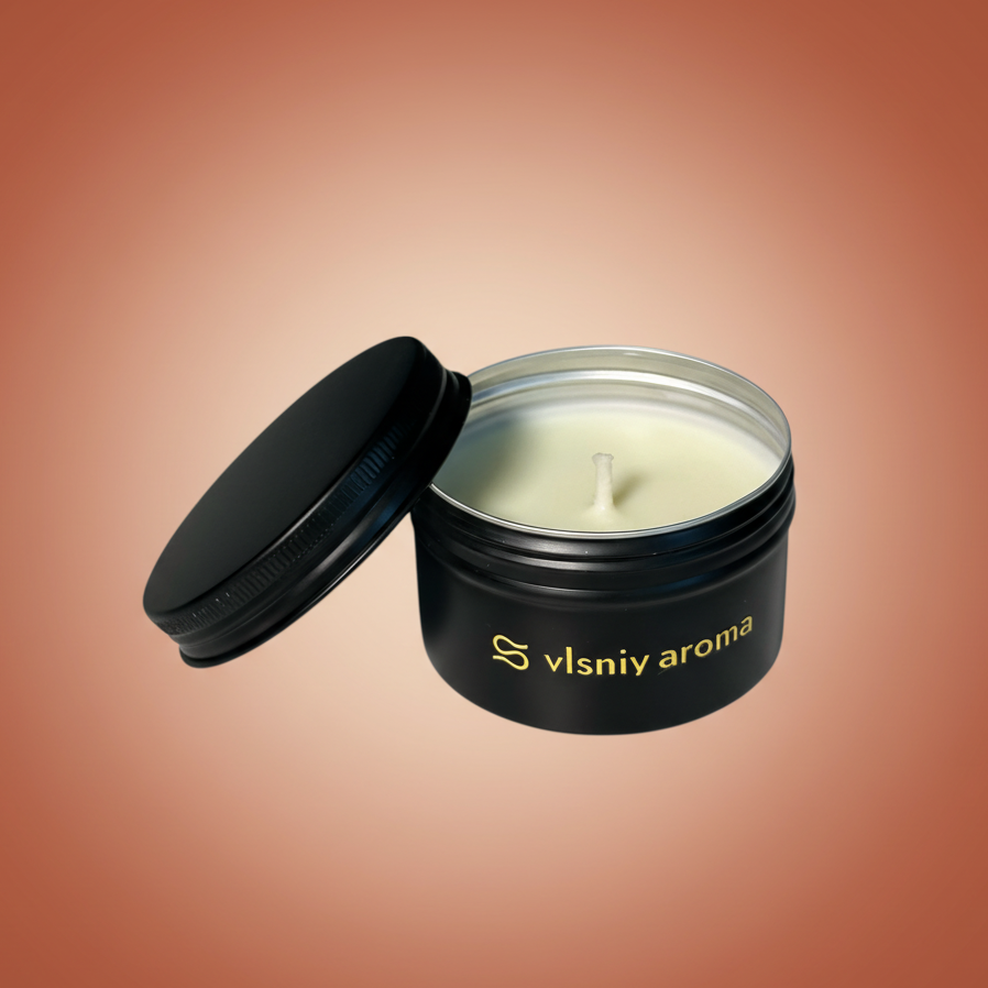 Соєва свічка «Bellini, please» міні, металева, 80 г — персик, жасмин та боби тонка