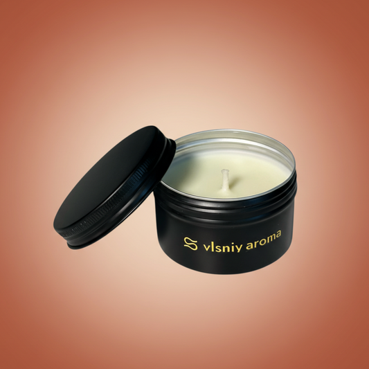 Соєва свічка «Bellini, please» міні, металева, 80 г — персик, жасмин та боби тонка