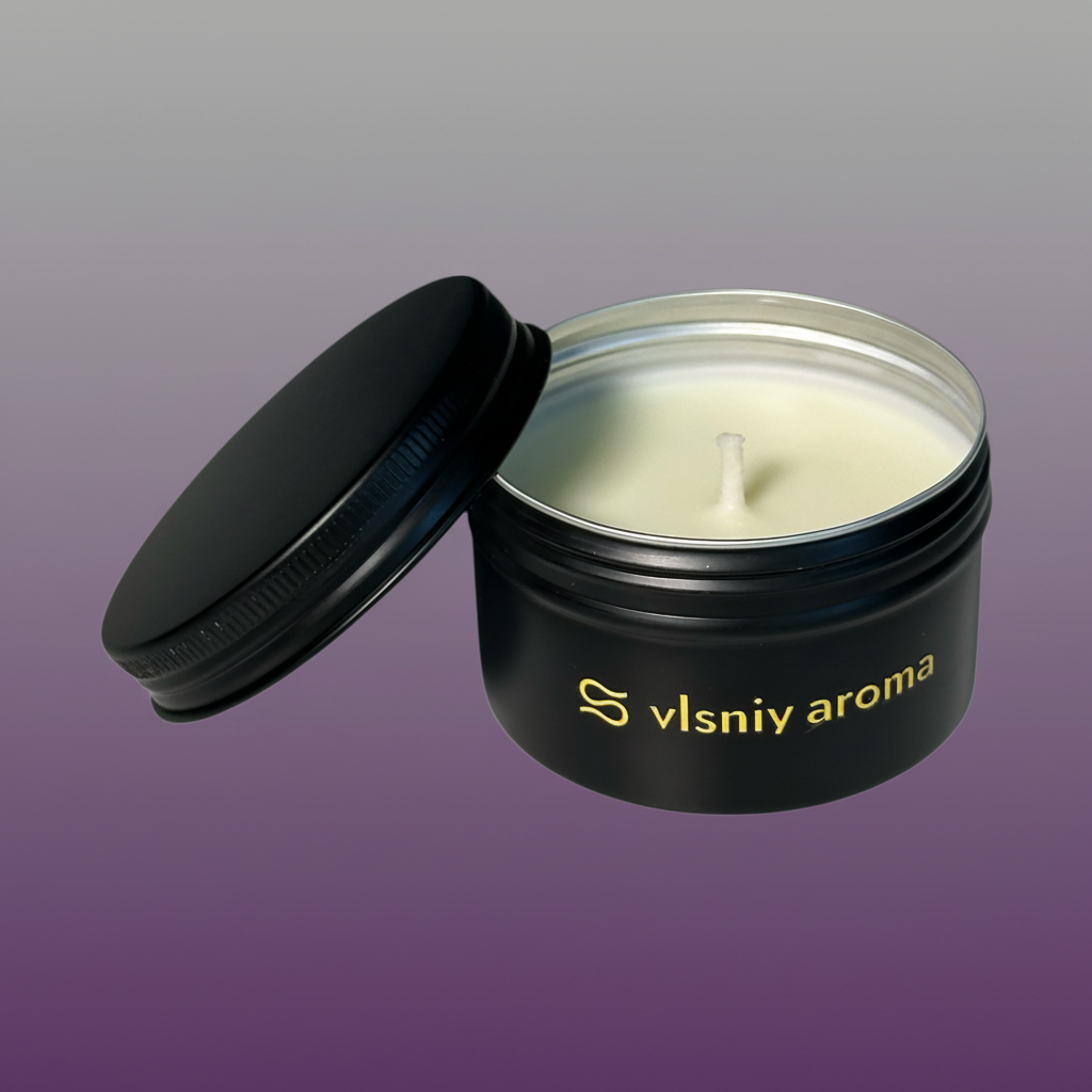 Соєва свічка «Одержима» міні, металева, 80 г — аромат амбри та ванілі