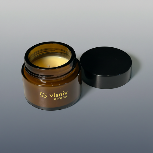 Свічка «На межі вигорання», міні скляна, 80 г — меліса, кедр і персик